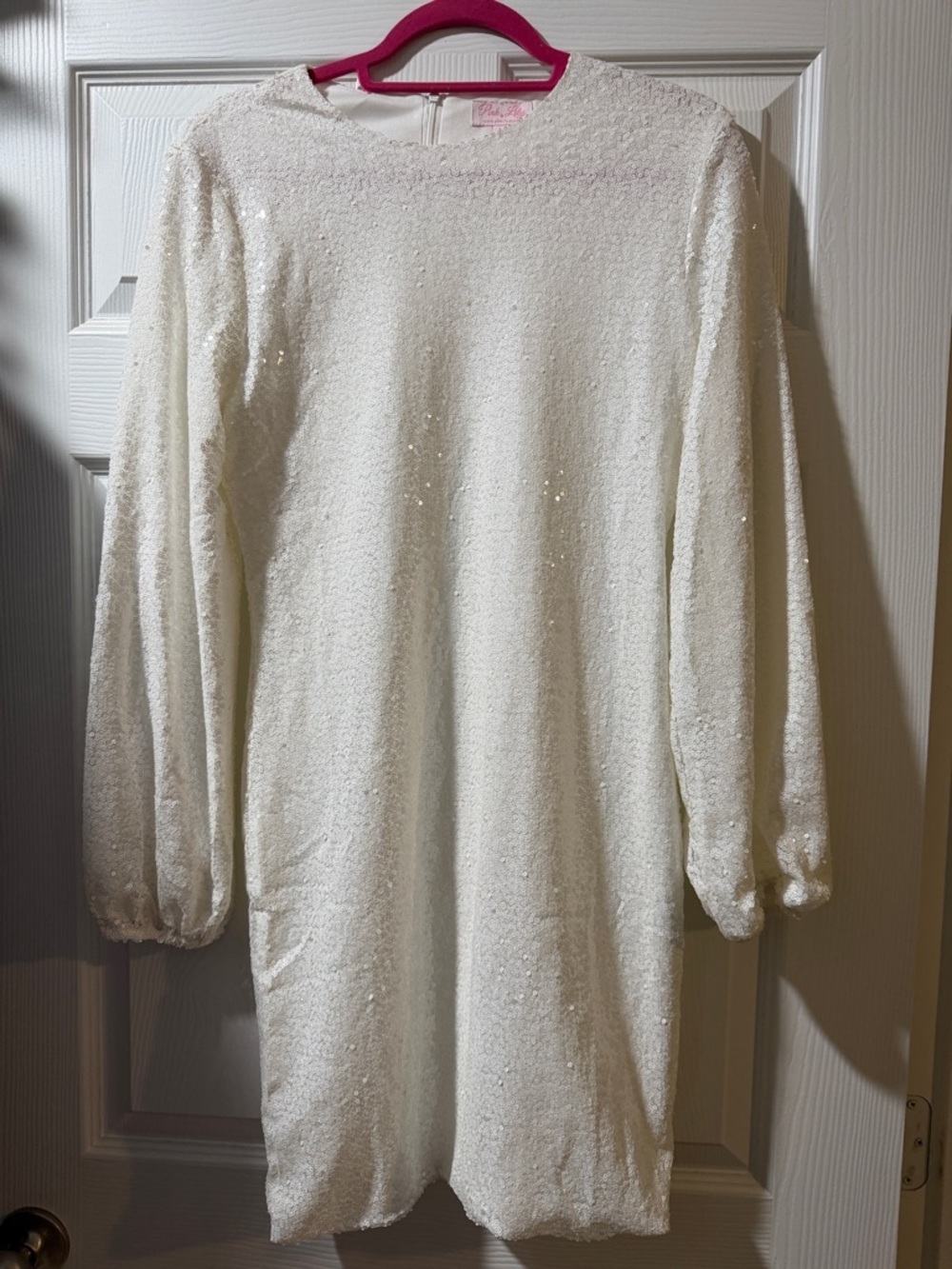 Ivory Sequin Long Sleeve Shift Dress